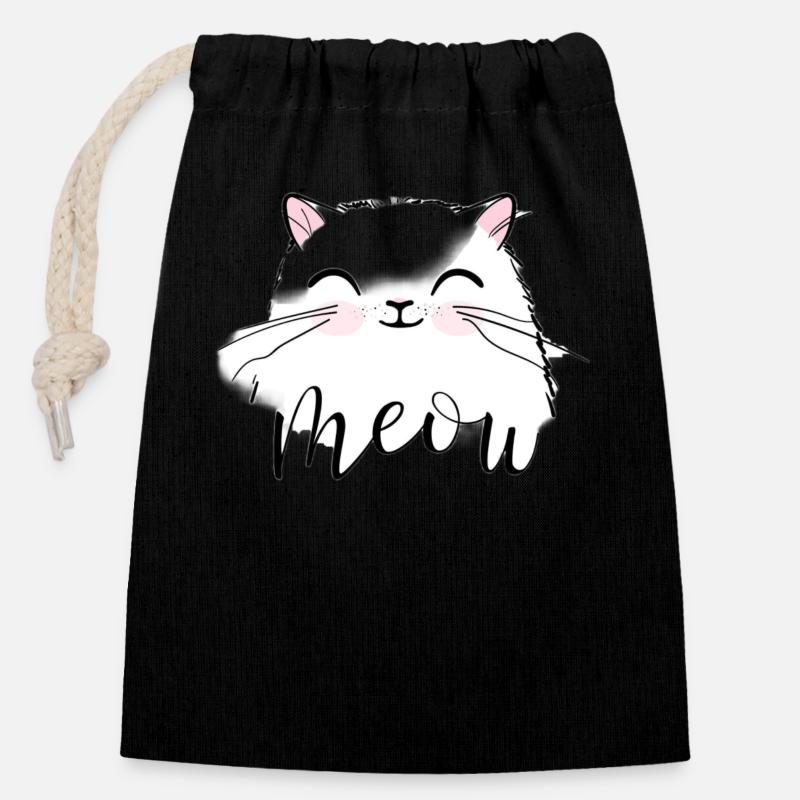 Meow - Verschließbarer Geschenkbeutel aus Baumwolle (14x20cm) - Schwarz