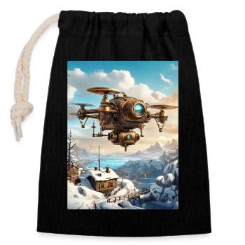 Steampunk Winter Landscape Drone 1.4 - Closable cotton gift bag (14x20cm) - black - Front