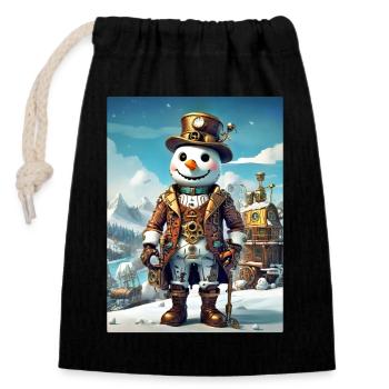 Steampunk hiver paysage bonhomme de neige 1.8 - Sac cadeau en coton avec cordon (14 x 20 cm) - noir - Devant