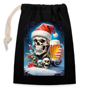 Bière Crâne de Noël 1.12 - Sac cadeau en coton avec cordon (14 x 20 cm) - noir - Devant