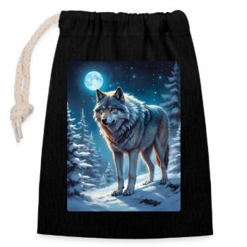 Winter Landscape Wolf 1.3 - Closable cotton gift bag (14x20cm) - black - Front