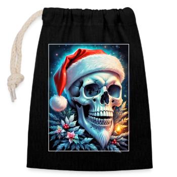 Weihnachten Skull 1.3 - Verschließbarer Geschenkbeutel aus Baumwolle (14x20cm) - Schwarz - Vorne