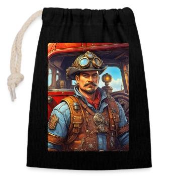 Homme pompier steampunk 1.21 - Sac cadeau en coton avec cordon (14 x 20 cm) - noir - Devant