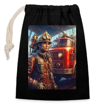 Homme pompier steampunk 1.27 - Sac cadeau en coton avec cordon (14 x 20 cm) - noir - Devant