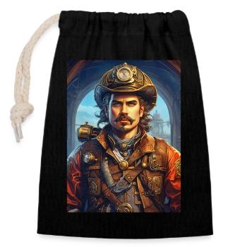 Homme pompier steampunk 1.22 - Sac cadeau en coton avec cordon (14 x 20 cm) - noir - Devant