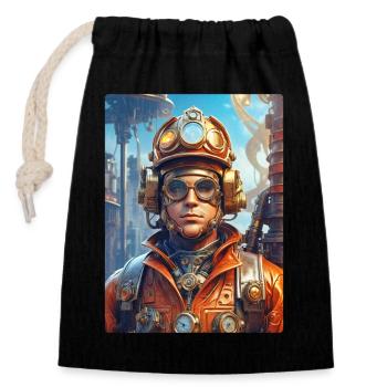 Homme pompier steampunk 1.26 - Sac cadeau en coton avec cordon (14 x 20 cm) - noir - Devant