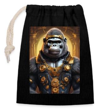 Steampunk Gorille 1.5 - Sac cadeau en coton avec cordon (14 x 20 cm) - noir - Devant
