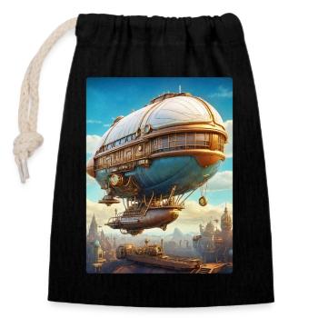 Steampunk Airship 1.1 - Closable cotton gift bag (14x20cm) - black - Front