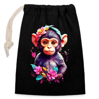 Affe Monkey V1 24 16 - Verschließbarer Geschenkbeutel aus Baumwolle (14x20cm) - Schwarz - Vorne