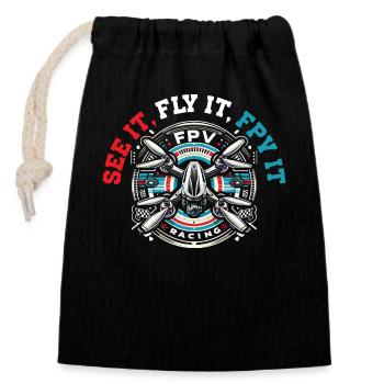 FPV drone pilot, remote control - Closable cotton gift bag (14x20cm) - black - Front