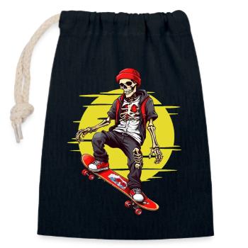 Skateboard Squelette - Sac cadeau en coton avec cordon (14 x 20 cm) - bleu marine - Devant