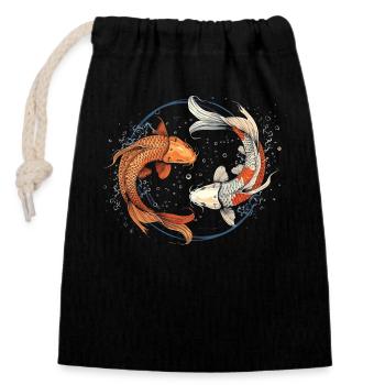 Niedlicher Axolotl Yin Yang Koi-fisch - Verschließbarer Geschenkbeutel aus Baumwolle (14x20cm) - Schwarz - Vorne