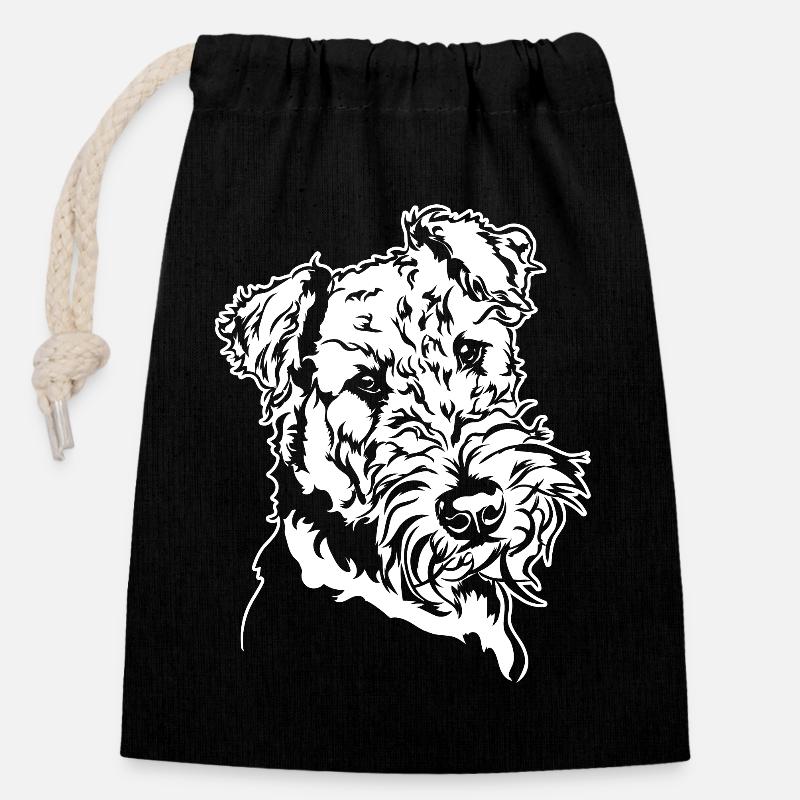 AIREDALE TERRIER Hundeportrait Hund Hunde Wilsigns - Verschließbarer Geschenkbeutel aus Baumwolle (14x20cm) - Schwarz