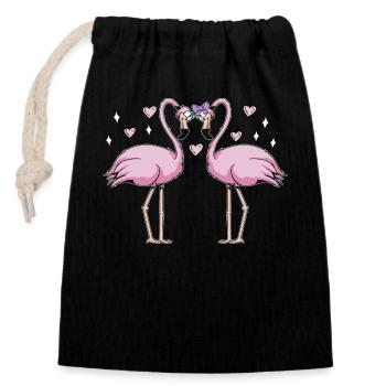 Valentine's Day Flamingo February 14 Pink Flamingo - Closable cotton gift bag (14x20cm) - black - Front