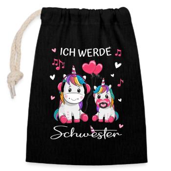 Ich werde Schwester Einhorn mit Kopfhörern Musik - Verschließbarer Geschenkbeutel aus Baumwolle (14x20cm) - Schwarz - Vorne