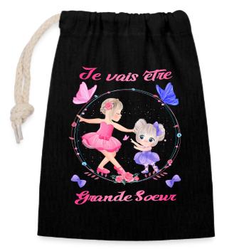 Ballet - Je vais être grande sœur - Ballerine - Sac cadeau en coton avec cordon (14 x 20 cm) - noir - Devant