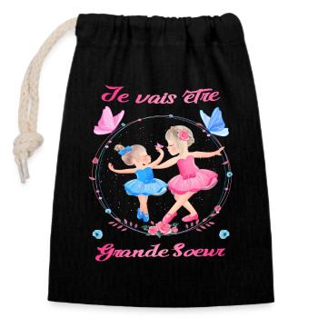 Ballet - Je vais être grande sœur - Ballerine - Sac cadeau en coton avec cordon (14 x 20 cm) - noir - Devant