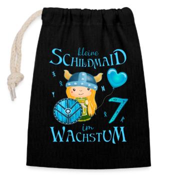 Kleine Schildmaid im Wachstum Geburtstag 7 Jahre - Verschließbarer Geschenkbeutel aus Baumwolle (14x20cm) - Schwarz - Vorne