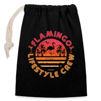 Flamingo Lifestyle Crew - Verschließbarer Geschenkbeutel aus Baumwolle (14x20cm) - Schwarz - Vorne