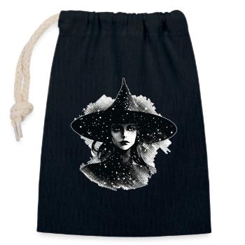 Witch's head in black and white, Halloween - Closable cotton gift bag (14x20cm) - navy - Front