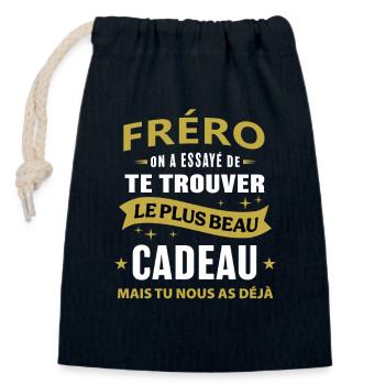 Fréro le plus beau cadeau c'est nous cadeau frère - Sac cadeau en coton avec cordon (14 x 20 cm) - bleu marine - Devant