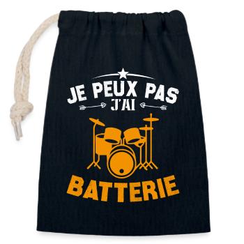 je peux pas j'ai batterie - Sac cadeau en coton avec cordon (14 x 20 cm) - bleu marine - Devant