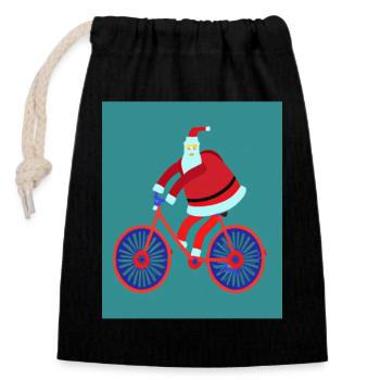 Santas Fahrradtour - Verschließbarer Geschenkbeutel aus Baumwolle (14x20cm) - Schwarz - Vorne