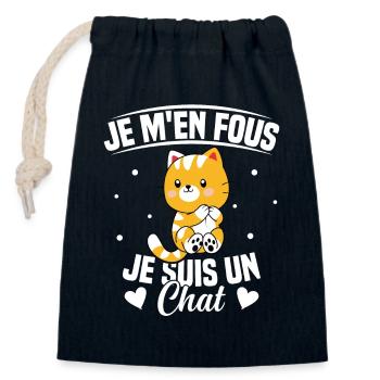Je m'en fous Je suis un Chat Humour Chat Chaton - Sac cadeau en coton avec cordon (14 x 20 cm) - bleu marine - Devant