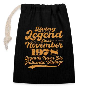 Es war einmal eine Legende. November 1978 Geburts - Verschließbarer Geschenkbeutel aus Baumwolle (14x20cm) - Schwarz - Vorne