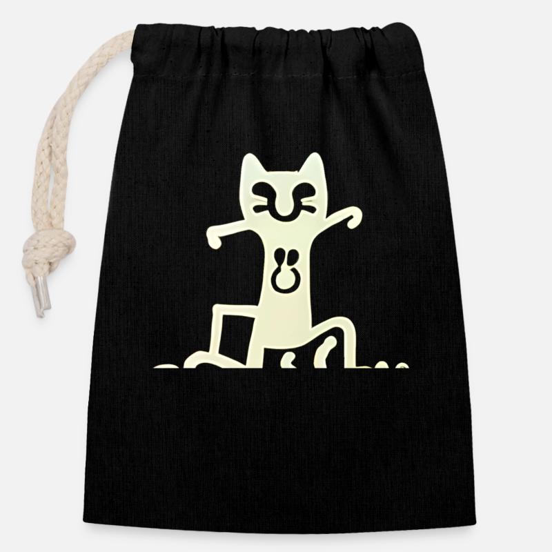 Chat dansant léger - Sac cadeau en coton avec cordon (14 x 20 cm) - noir