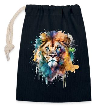 Lion - Closable cotton gift bag (14x20cm) - navy - Front
