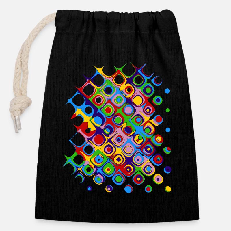 Colorful pattern (circles, shapes) - Closable cotton gift bag (14x20cm) - black
