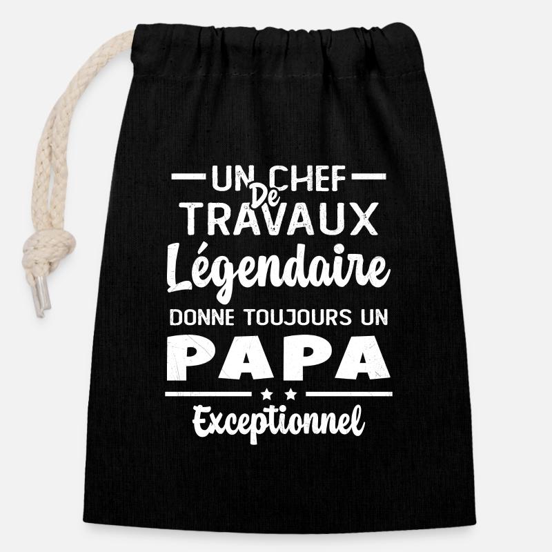Chef de travaux légendaire drôle papa exceptionnel - Sac cadeau en coton avec cordon (14 x 20 cm) - noir