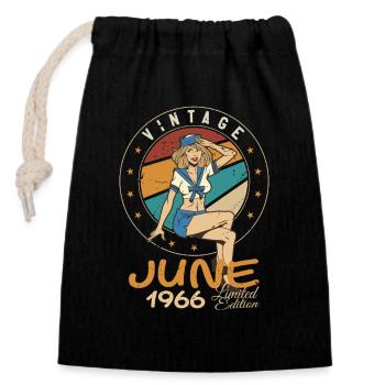 Millésime 1966 - Né en Juin 1966 - Sac cadeau en coton avec cordon (14 x 20 cm) - noir - Devant