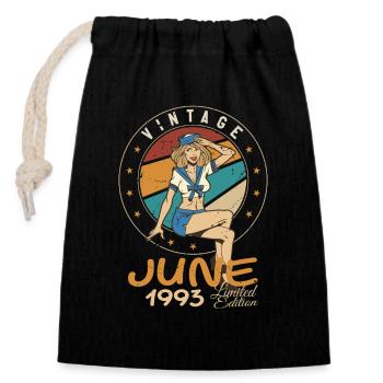 Millésime 1993 - Né En Juin 1993 - Sac cadeau en coton avec cordon (14 x 20 cm) - noir - Devant