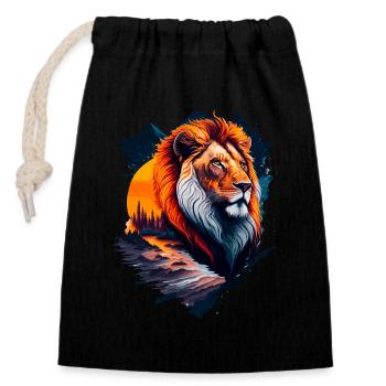 Abstract illustration of lion - Closable cotton gift bag (14x20cm) - black - Front