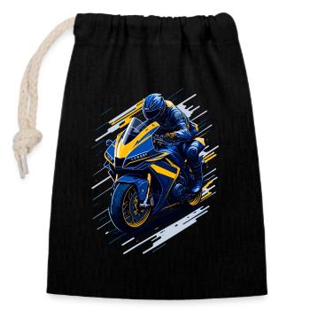 Moto sport - Sac cadeau en coton avec cordon (14 x 20 cm) - noir - Devant