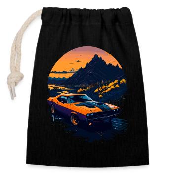 Voiture de sport classique - Sac cadeau en coton avec cordon (14 x 20 cm) - noir - Devant