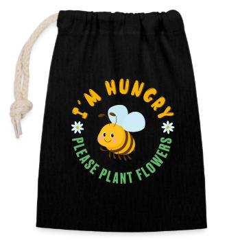 J’ai faim s’il vous plaît planter des fleurs abeille protection de l’environnement - Sac cadeau en coton avec cordon (14 x 20 cm) - noir - Devant