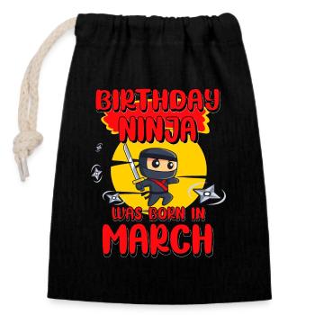 Birthday Ninja March Bday Party Gift For Bday Boy - Verschließbarer Geschenkbeutel aus Baumwolle (14x20cm) - Schwarz - Vorne