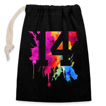 14 YEARS 14TH BIRTHDAY - Closable cotton gift bag (14x20cm) - black - Front