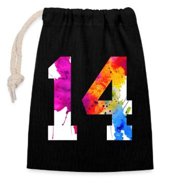 NUMBER 14 YEARS OLD 14TH BIRTHDAY - Closable cotton gift bag (14x20cm) - black - Front