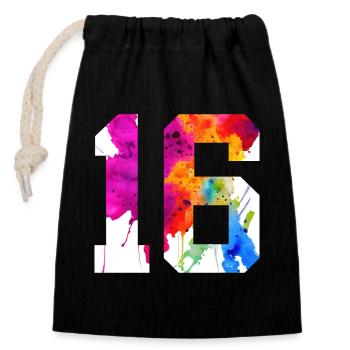 NUMBER 16 YEARS OLD 16TH BIRTHDAY - Closable cotton gift bag (14x20cm) - black - Front
