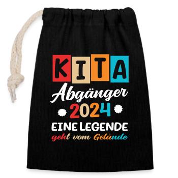 Kinder Kita Abgänger 2024 - Schulkind Grundschule - Verschließbarer Geschenkbeutel aus Baumwolle (14x20cm) - Schwarz - Vorne