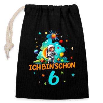 6. Geburtstag für Kind Astronaut Weltraum Geschenk - Verschließbarer Geschenkbeutel aus Baumwolle (14x20cm) - Schwarz - Vorne