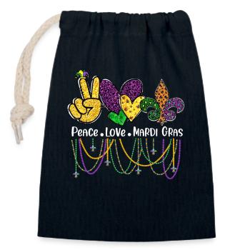 Peace Love Mardi Gras Beads Women Carnival Parade - Closable cotton gift bag (14x20cm) - navy - Front