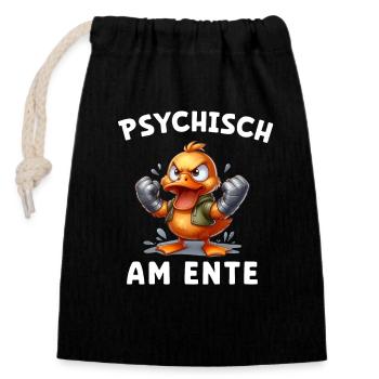 Psychisch am Ente - Ente will boxen - Verschließbarer Geschenkbeutel aus Baumwolle (14x20cm) - Schwarz - Vorne
