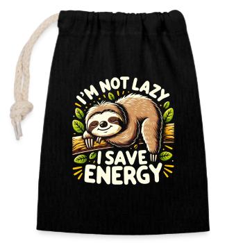 Sloth Design - I'm Not Lazy I'm Saving Energy - Closable cotton gift bag (14x20cm) - black - Front