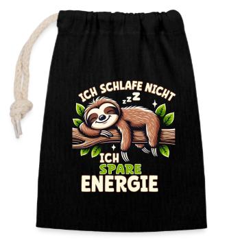 Faultier spart Energie - lustiges Faultier Design - Verschließbarer Geschenkbeutel aus Baumwolle (14x20cm) - Schwarz - Vorne