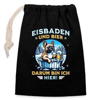 Französische Bulldogge trinkt Bier beim Eisbaden - Verschließbarer Geschenkbeutel aus Baumwolle (14x20cm) - Schwarz - Vorne